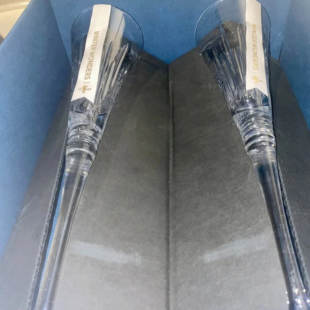 Waterford Crystal Winter Wonders: NEW Pair Midnight Frost Toasting Flutes, 11" - Picture 2 of 16